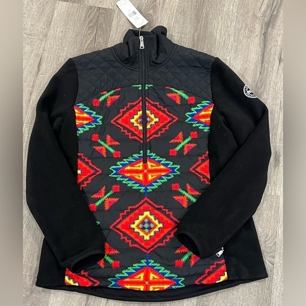 NWT Ralph Lauren Large Women’s Aztec Print Western Half Zip Fleece Nylon Swester - Picture 2 of 6